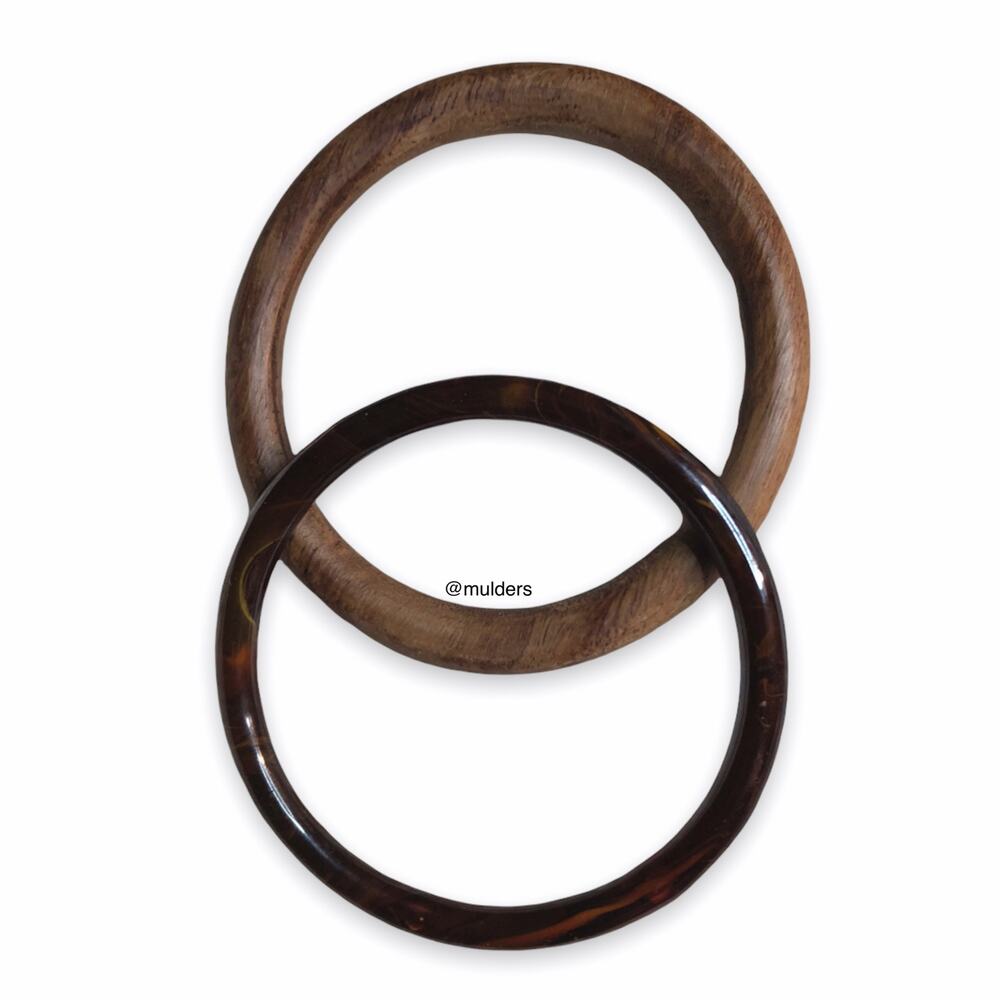 Wooden & Glass Brown Earth Tone Stackable Bangle Bracelet Set